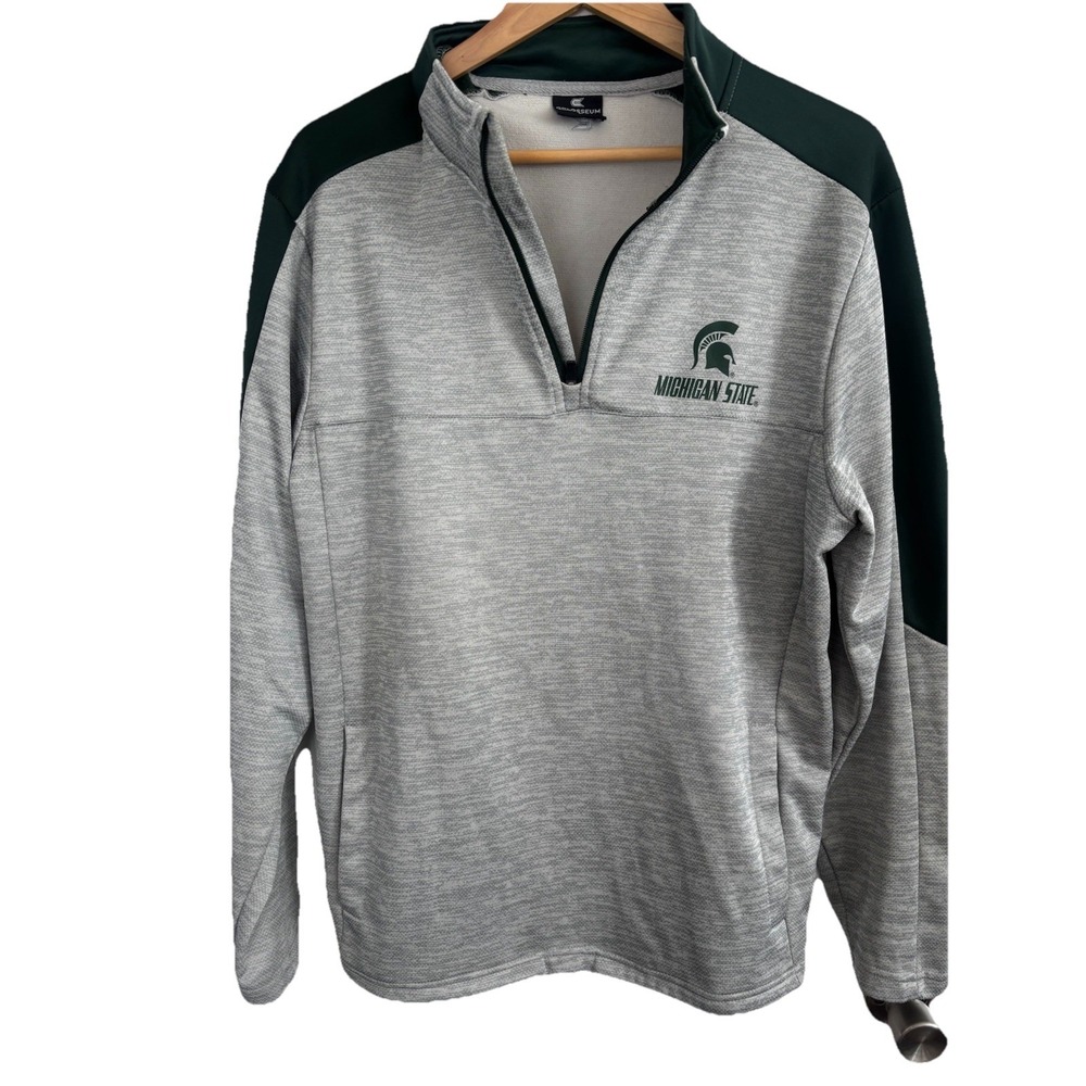 Michigan State University Spartans Pullover 1/4 Zip Sweatshirt L‎ Fleece Lined